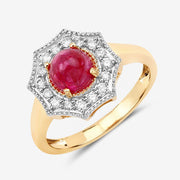 Bids.com 2.01 Carat Genuine Ruby and White Diamond 14K Yellow Gold Ring Rings