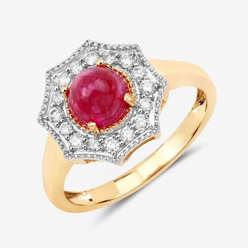 Bids.com 2.01 Carat Genuine Ruby and White Diamond 14K Yellow Gold Ring Rings