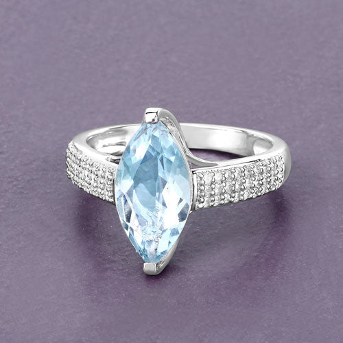 Bids.com 2.09 Carat Genuine Aquamarine and White Diamond 14K White Gold Ring Rings