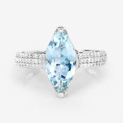 Bids.com 2.09 Carat Genuine Aquamarine and White Diamond 14K White Gold Ring Rings