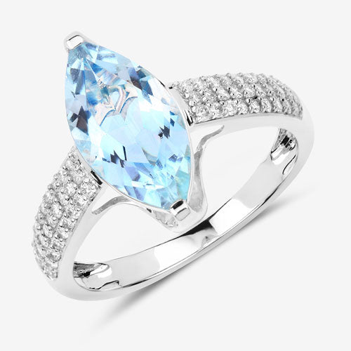 Bids.com 2.09 Carat Genuine Aquamarine and White Diamond 14K White Gold Ring Rings