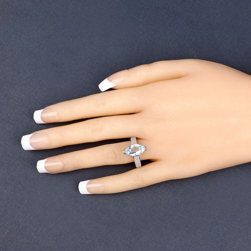 Bids.com 2.09 Carat Genuine Aquamarine and White Diamond 14K White Gold Ring Rings