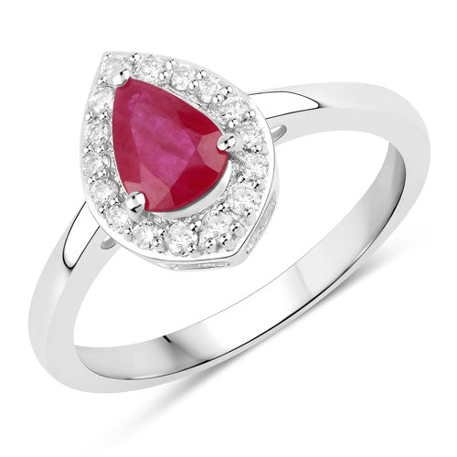 Bids.com 0.92 Carat Genuine Ruby and White Diamond 14K White Gold Ring Rings