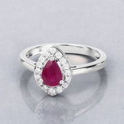 Bids.com 0.92 Carat Genuine Ruby and White Diamond 14K White Gold Ring Rings