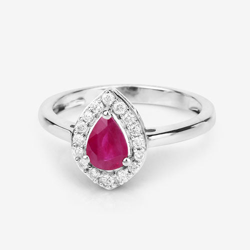 Bids.com 0.92 Carat Genuine Ruby and White Diamond 14K White Gold Ring Rings