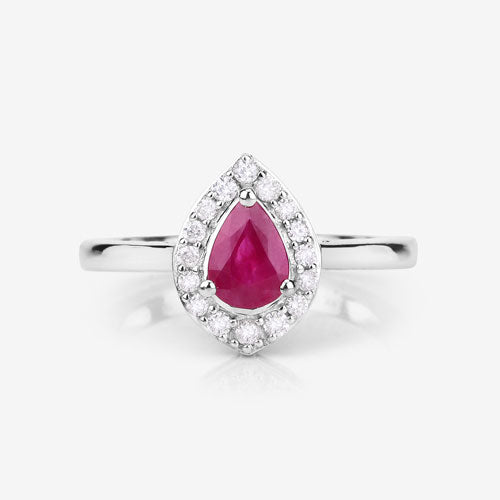 Bids.com 0.92 Carat Genuine Ruby and White Diamond 14K White Gold Ring Rings