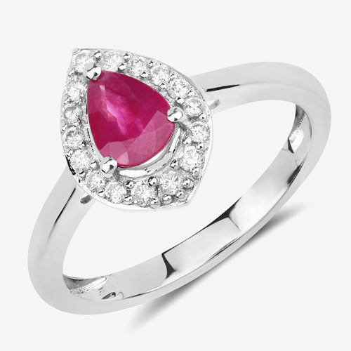 Bids.com 0.92 Carat Genuine Ruby and White Diamond 14K White Gold Ring Rings
