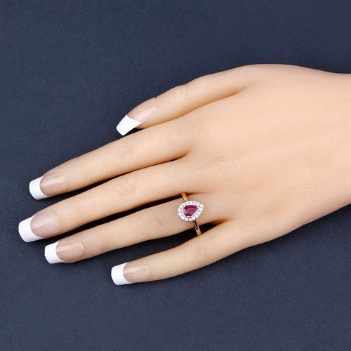 Bids.com 0.92 Carat Genuine Ruby and White Diamond 14K White Gold Ring Rings