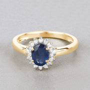 Bids.com 1.11 Carat Genuine Blue Sapphire and White Diamond 10K Yellow Gold Ring Rings