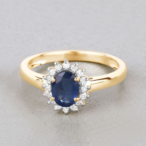 Bids.com 1.11 Carat Genuine Blue Sapphire and White Diamond 10K Yellow Gold Ring Rings