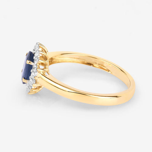 Bids.com 1.11 Carat Genuine Blue Sapphire and White Diamond 10K Yellow Gold Ring Rings