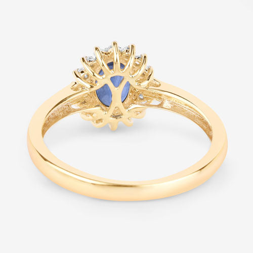 Bids.com 1.11 Carat Genuine Blue Sapphire and White Diamond 10K Yellow Gold Ring Rings