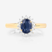 Bids.com 1.11 Carat Genuine Blue Sapphire and White Diamond 10K Yellow Gold Ring Rings