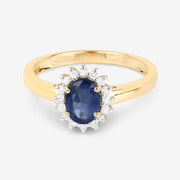 Bids.com 1.11 Carat Genuine Blue Sapphire and White Diamond 10K Yellow Gold Ring Rings