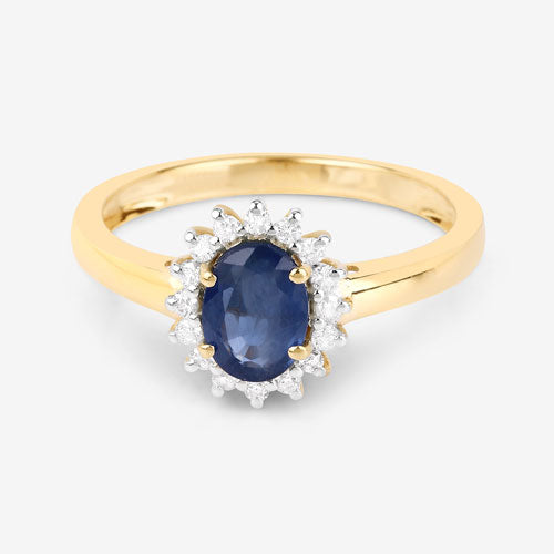 Bids.com 1.11 Carat Genuine Blue Sapphire and White Diamond 10K Yellow Gold Ring Rings