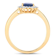 Bids.com 1.11 Carat Genuine Blue Sapphire and White Diamond 10K Yellow Gold Ring Rings