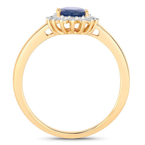 Bids.com 1.11 Carat Genuine Blue Sapphire and White Diamond 10K Yellow Gold Ring Rings