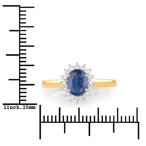 Bids.com 1.11 Carat Genuine Blue Sapphire and White Diamond 10K Yellow Gold Ring Rings