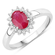 Bids.com 1.01 Carat Genuine Ruby and White Diamond 10K White Gold Ring Rings
