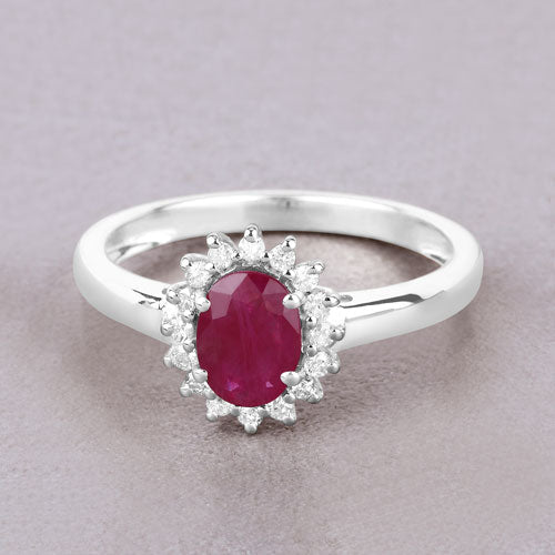 Bids.com 1.01 Carat Genuine Ruby and White Diamond 10K White Gold Ring Rings