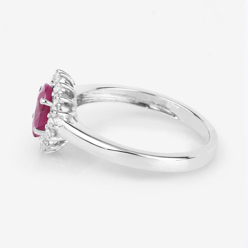 Bids.com 1.01 Carat Genuine Ruby and White Diamond 10K White Gold Ring Rings
