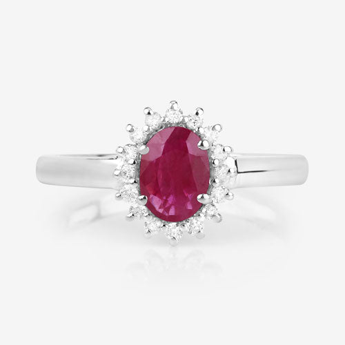 Bids.com 1.01 Carat Genuine Ruby and White Diamond 10K White Gold Ring Rings