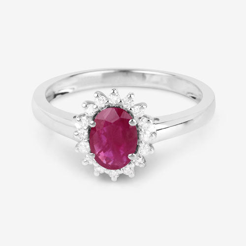 Bids.com 1.01 Carat Genuine Ruby and White Diamond 10K White Gold Ring Rings