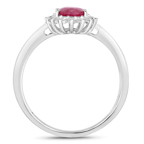 Bids.com 1.01 Carat Genuine Ruby and White Diamond 10K White Gold Ring Rings