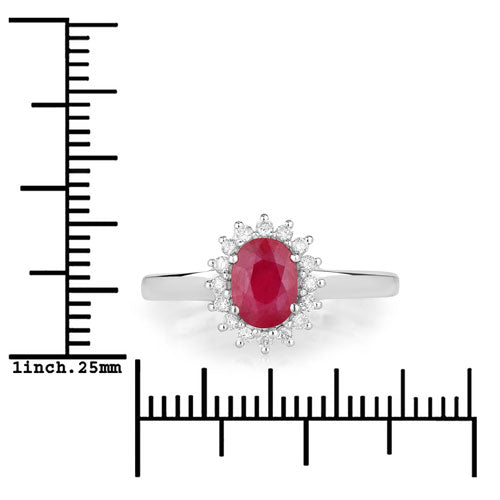 Bids.com 1.01 Carat Genuine Ruby and White Diamond 10K White Gold Ring Rings