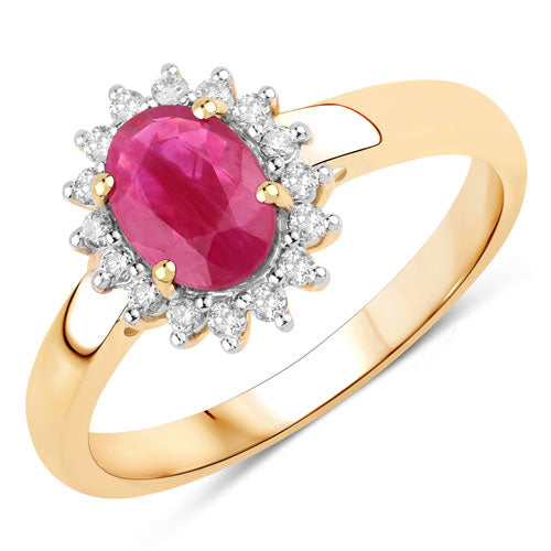 Bids.com 1.01 Carat Genuine Ruby and White Diamond 10K Yellow Gold Ring Rings