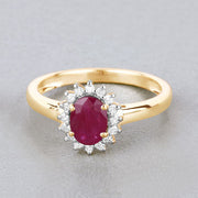 Bids.com 1.01 Carat Genuine Ruby and White Diamond 10K Yellow Gold Ring Rings