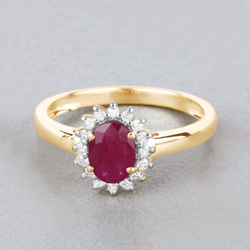 Bids.com 1.01 Carat Genuine Ruby and White Diamond 10K Yellow Gold Ring Rings