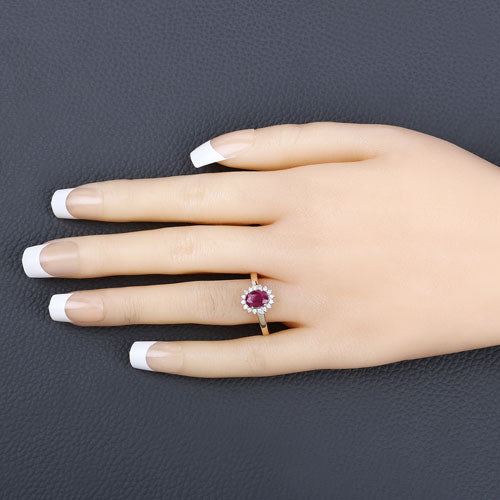 Bids.com 1.01 Carat Genuine Ruby and White Diamond 10K Yellow Gold Ring Rings