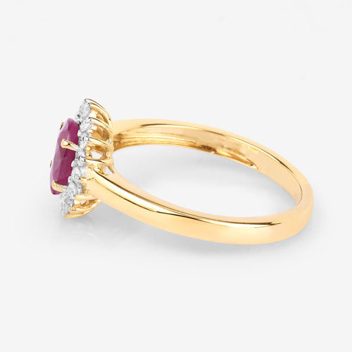 Bids.com 1.01 Carat Genuine Ruby and White Diamond 10K Yellow Gold Ring Rings
