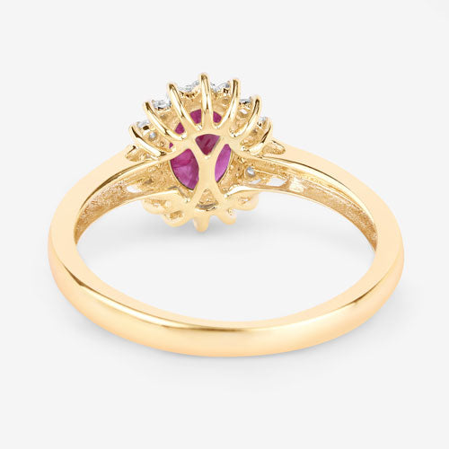 Bids.com 1.01 Carat Genuine Ruby and White Diamond 10K Yellow Gold Ring Rings