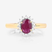 Bids.com 1.01 Carat Genuine Ruby and White Diamond 10K Yellow Gold Ring Rings