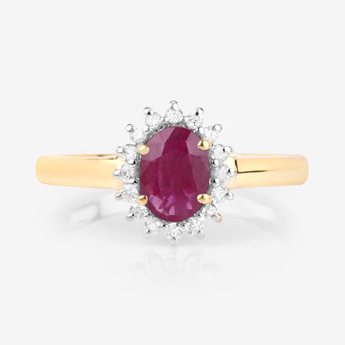 Bids.com 1.01 Carat Genuine Ruby and White Diamond 10K Yellow Gold Ring Rings