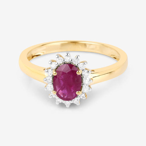Bids.com 1.01 Carat Genuine Ruby and White Diamond 10K Yellow Gold Ring Rings