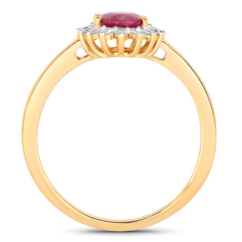 Bids.com 1.01 Carat Genuine Ruby and White Diamond 10K Yellow Gold Ring Rings