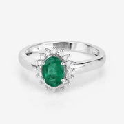 Bids.com 0.86 Carat Genuine Zambian Emerald and White Diamond 14K White Gold Ring Rings