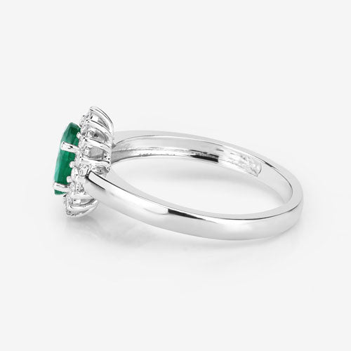 Bids.com 0.86 Carat Genuine Zambian Emerald and White Diamond 14K White Gold Ring Rings