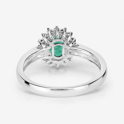 Bids.com 0.86 Carat Genuine Zambian Emerald and White Diamond 14K White Gold Ring Rings