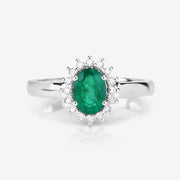 Bids.com 0.86 Carat Genuine Zambian Emerald and White Diamond 14K White Gold Ring Rings