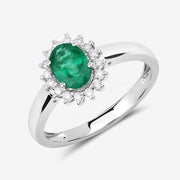 Bids.com 0.86 Carat Genuine Zambian Emerald and White Diamond 14K White Gold Ring Rings
