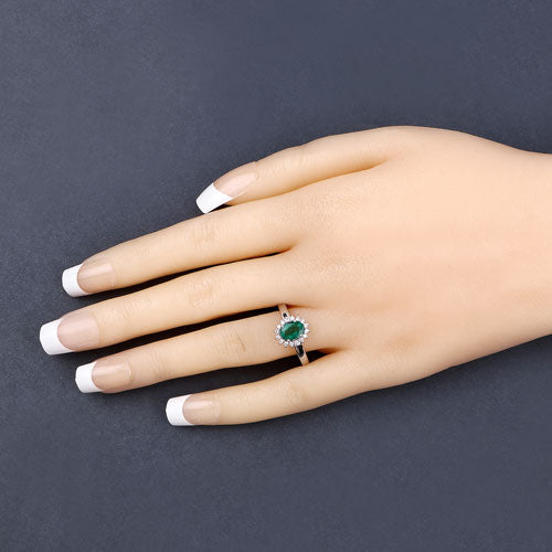 Bids.com 0.86 Carat Genuine Zambian Emerald and White Diamond 14K White Gold Ring Rings