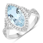 Bids.com 2.24 Carat Genuine Aquamarine and White Diamond 14K White Gold Ring Rings
