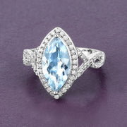Bids.com 2.24 Carat Genuine Aquamarine and White Diamond 14K White Gold Ring Rings