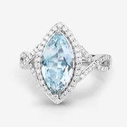 Bids.com 2.24 Carat Genuine Aquamarine and White Diamond 14K White Gold Ring Rings