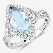 Bids.com 2.24 Carat Genuine Aquamarine and White Diamond 14K White Gold Ring Rings