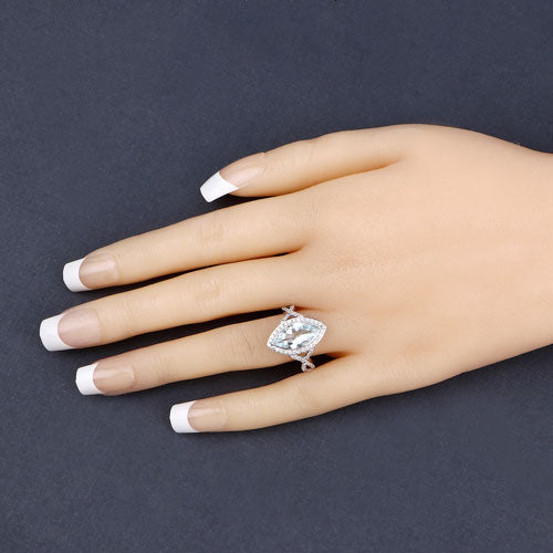 Bids.com 2.24 Carat Genuine Aquamarine and White Diamond 14K White Gold Ring Rings